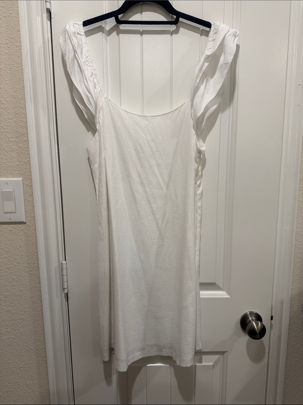 Gentle Fawn White Ruffle-Shoulder Midi Dress